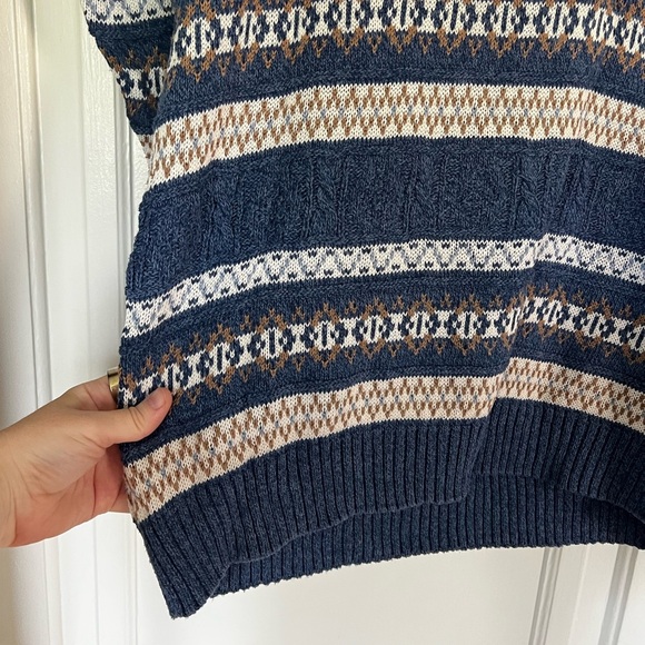 Vintage Navy Sweater XL 90s Slouchy Knit Grandpa Pullover Grunge Cottagecore - Picture 3 of 7